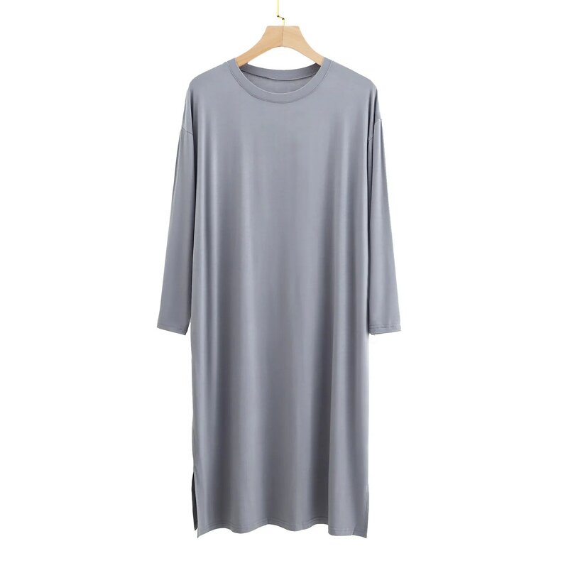 Soft Clothes And Dresses Comfortable Nightgown Nightwear Mid-long Sleeve Knee Neck Modal Long Men's Sleepwear Length Round