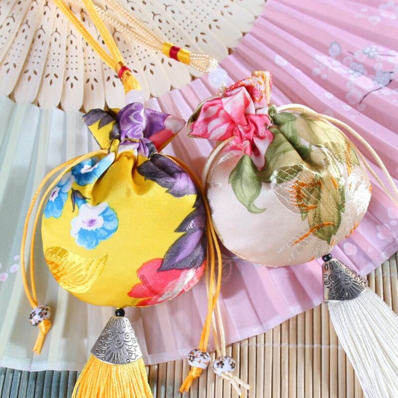 Tassel Fragrant Bag Dragon Boat Festival Portable Mosquito Repellent Empty Sachet Bag Peony Pattern Small Object Storage Bags