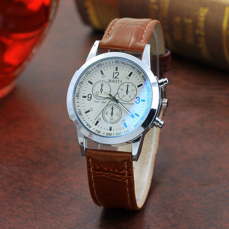 Luksusowe zegarki promień szkło Blu dla mężczyzn neutralny kwarc symuluje zegarek marki pasek skórzany na co dzień zegarki Reloj Hombre