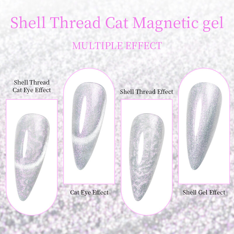 BOZLIN Cat Eye Magnetic Gel Shell Thread Holographic Pearl Nail Gel Polish 9D Magnetic Glitter Laser Gel Soak Off Nail Gel