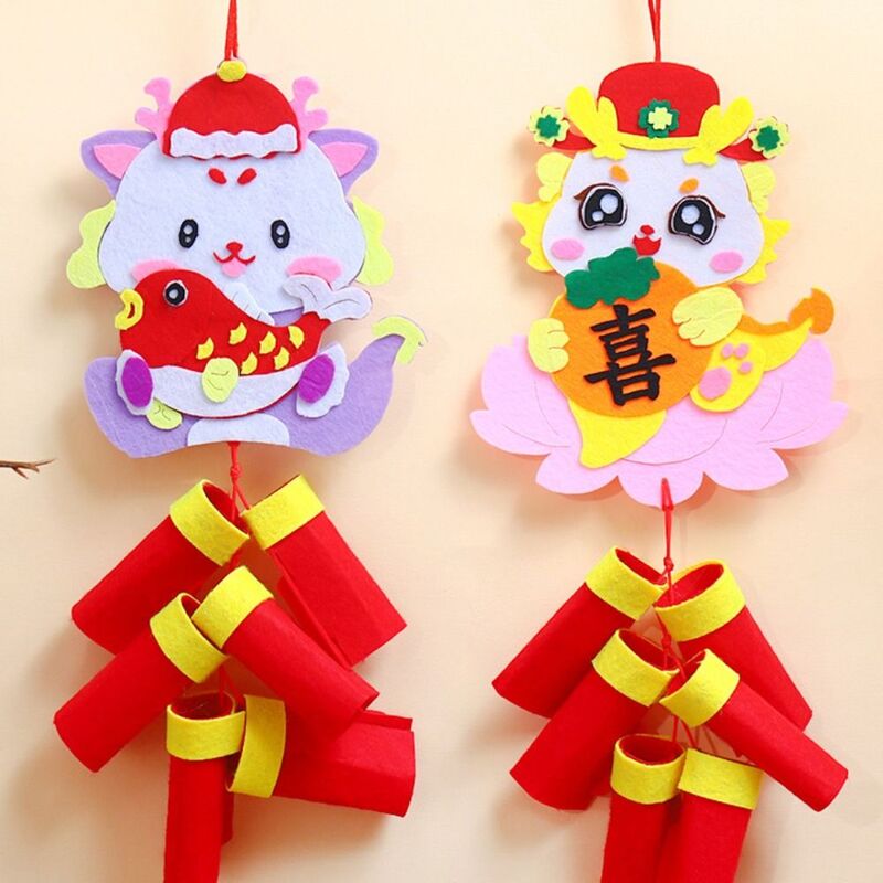 Crafts Chinese Style Decoration Pendant DIY Toy Dragon Pattern Spring Festival Decoration Layout Props with Hanging Rope