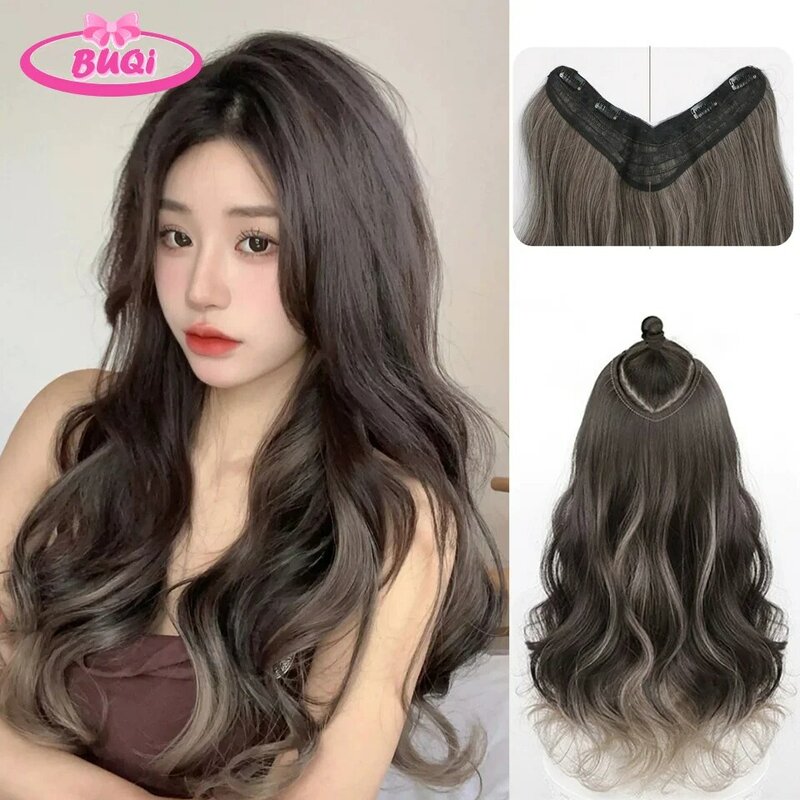 BUQI Synthetic Invisable Straight Hair Pads Clip In One Piece Increase hair volume Hair Extensions Top Side Cover