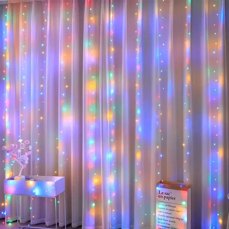 Guirnalda de cortina LED de 3M, luces de hadas para Navidad, vacaciones, fiesta, decoración de boda, USB, remoto, 8 modos, iluminación de cascada