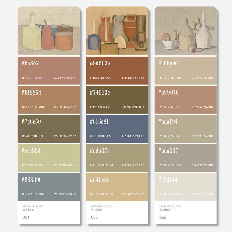 2023 Morandi/Macaron kartu warna: Dekorasi Interior, desain mode, sistem warna ilustrasi lukisan warna Industri