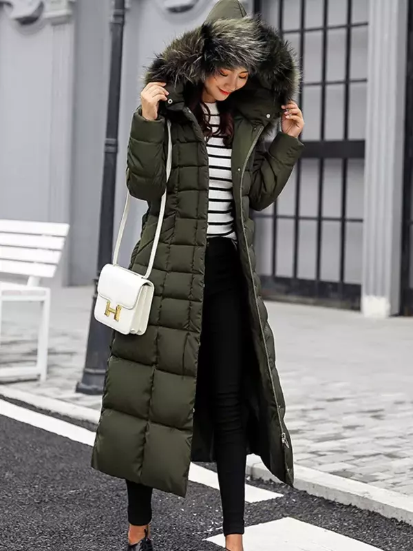 Jaqueta de algodão com cintos slim fit feminino, Parkas longas, roupa de inverno, casaco windbreak quente, edição moda coreana, jaqueta acolchoada
