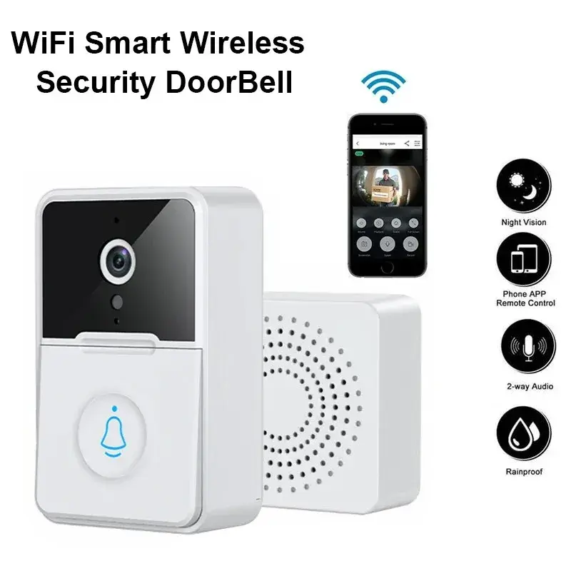 Timbre de seguridad inteligente con cámara de vídeo, intercomunicador bidireccional con WIFI, visión nocturna, cambio de voz, alarma de seguridad IR para el hogar