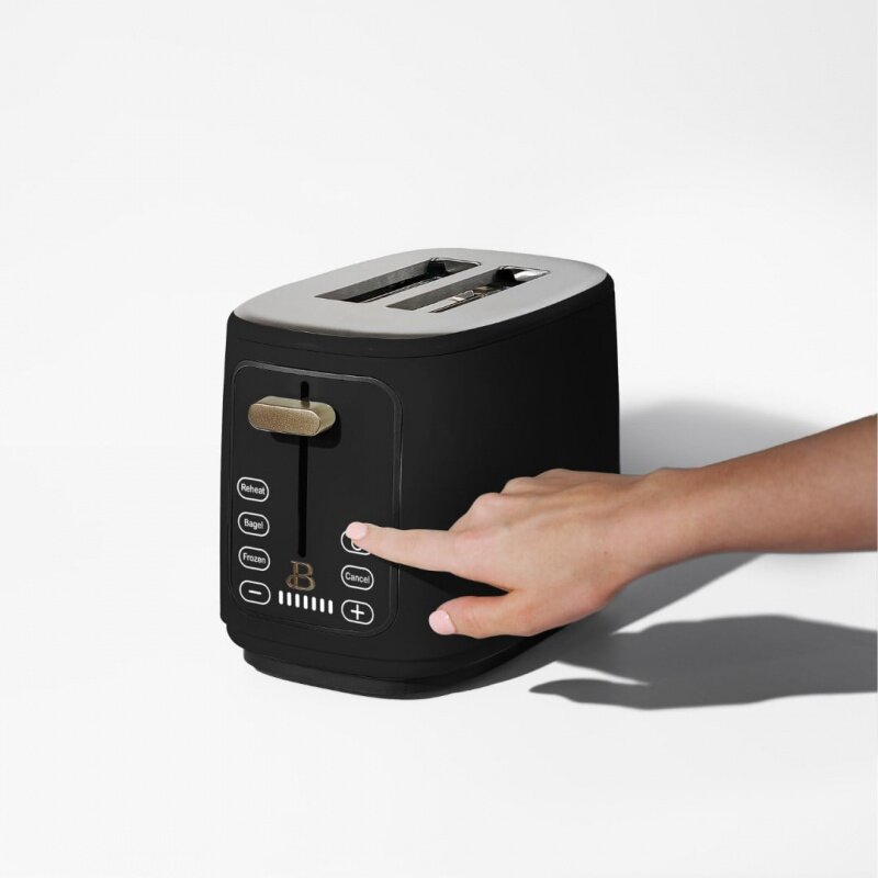 터치 활성화 디스플레이가 있는 아름다운 2 슬라이스 토스터기, 드류 베리모어 블랙 참깨