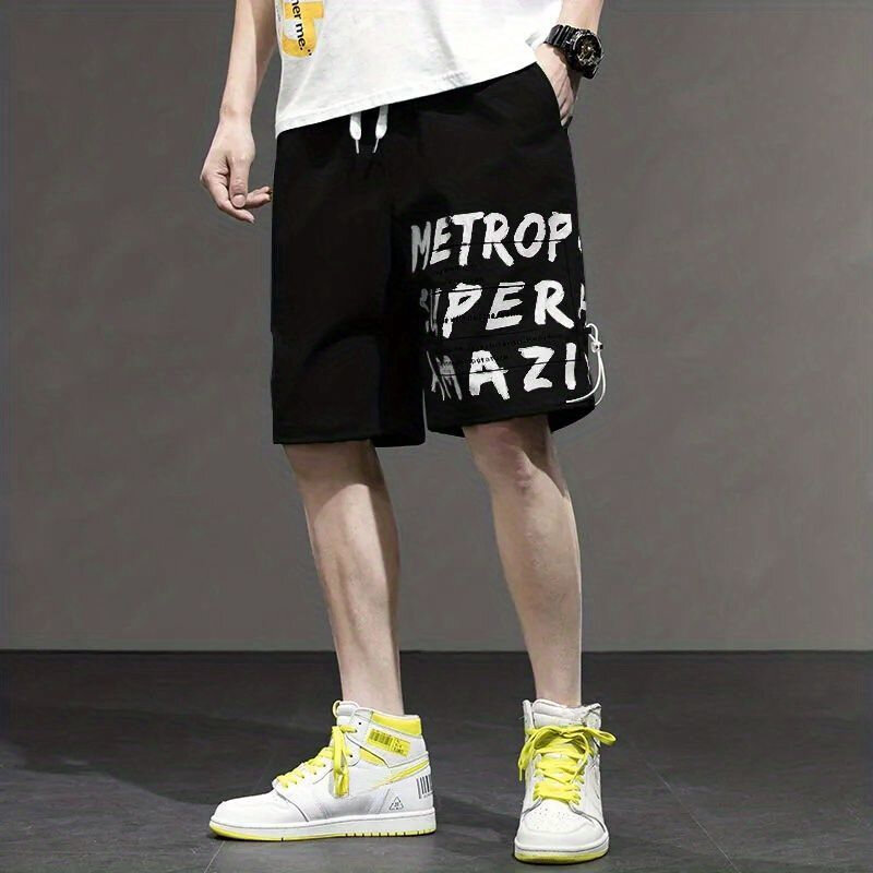 Pantalones cortos de estilo Hip Hop para hombre, ropa de calle informal de gran tamaño, con estampado Popular, color negro, envío gratis