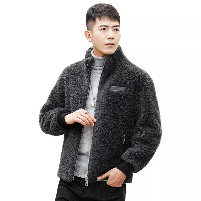 Tcyeek moda inverno ovelhas shearing jaquetas homem suporte quente grão lã jaqueta roupas masculinas fino casaco de pele real dos homens ropa hombre