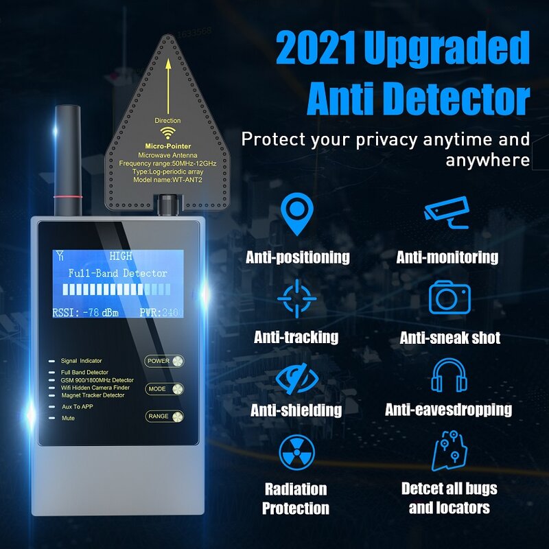 The WT10 RF Detector Is An Anti-spy Bug Detector Detect Signals From  Wifi, GSM, GPS Trackers and Wiretapping Spy Devices