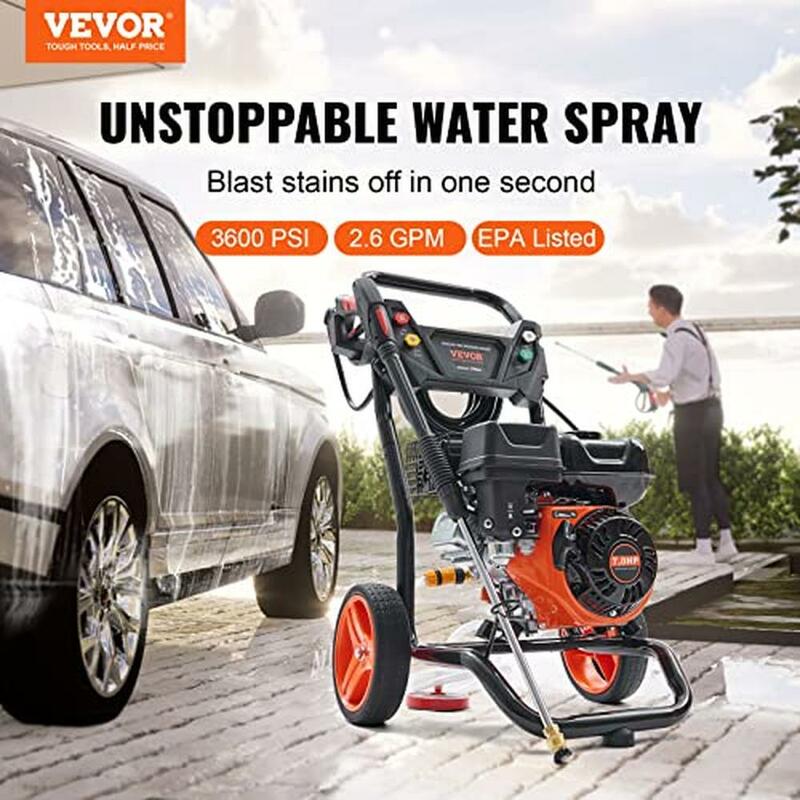 Gas Powered Pressure Washer 3600 PSI 2.6 GPM with Copper Pump Spray Gun Extension Wand 5 Nozzles Ideal Cars Homes Driveways