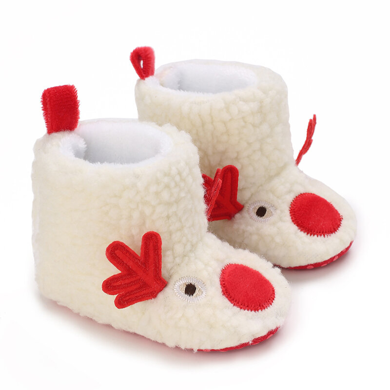 Zapatos de algodón cálidos de felpa con suelas suaves y cómodas botas de nieve, estilo alce navideño, Año Nuevo