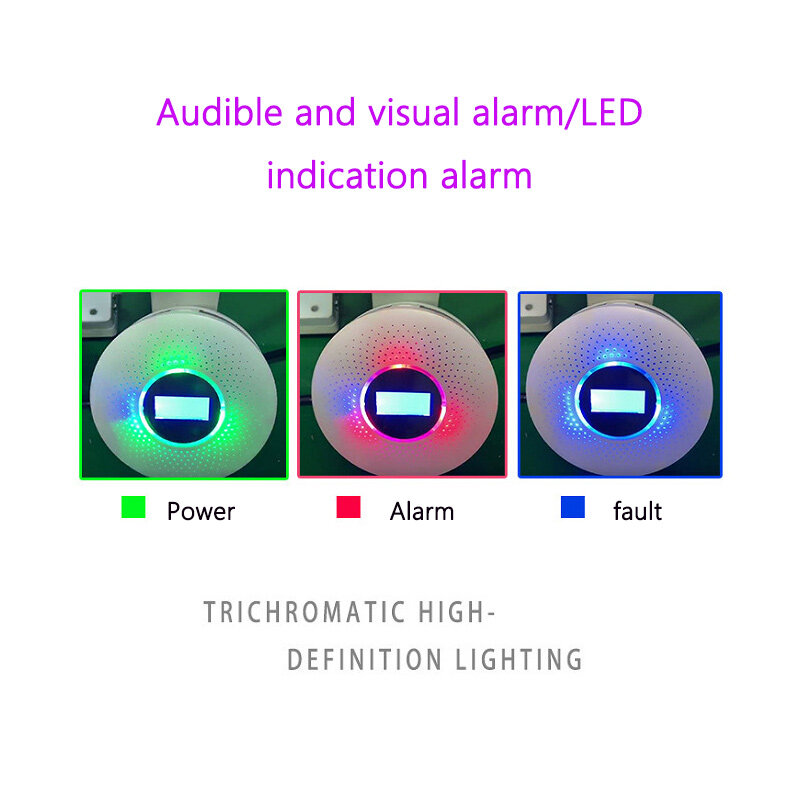 Komposit dua dalam satu karbon monoksida Alarm Gas deteksi suara dan detektor Visual CO sensor api tampilan warna cahaya