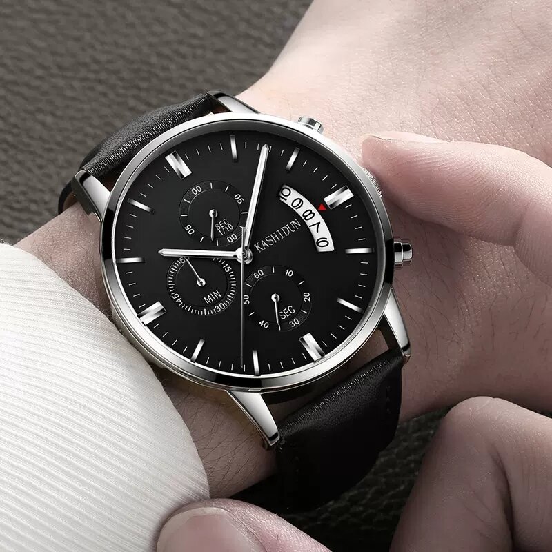 Reloj de negocios de lujo para hombre, relojes de cuarzo, minimalista, informal, correa de cuero, reloj de pulsera con calendario Digital