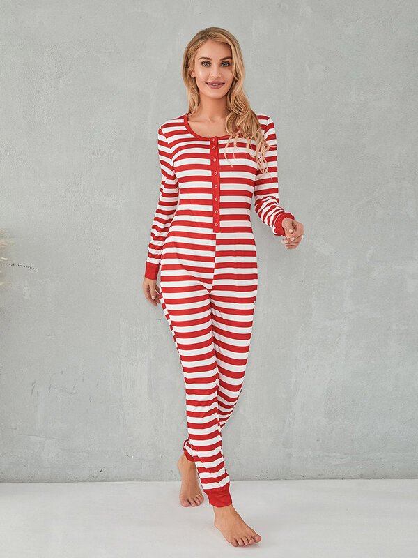 Women's Xmas Lounge Sleepwear 2020 New Autumn Winter Clothes Casual Women's Christmas Jumpsuits Homewear Pajamas Striped Rompers