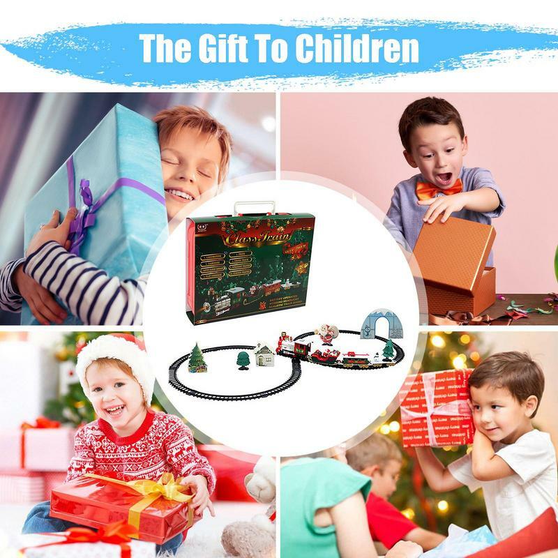 مجموعة قطار عيد الميلاد الكهربائية للأطفال ، لعبة مع الصوت والضوء ، مسارات السكك الحديدية ، تعمل البطارية ، هدية