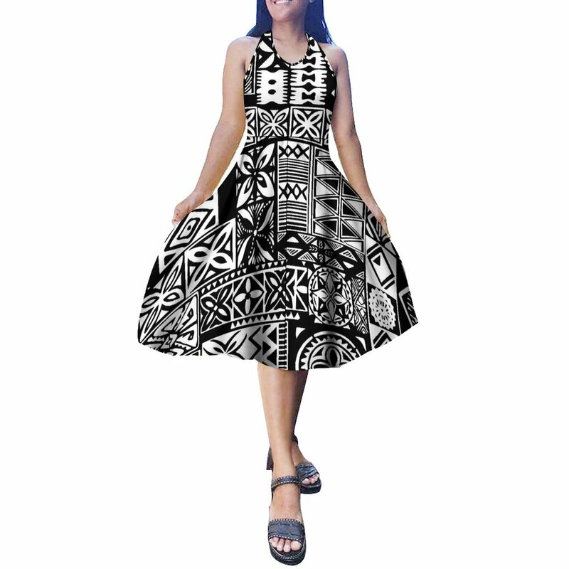 فستان نسائي طويل مطبوع بولينيزي ، تنورة منفوشة ، تصميم حزام ، فستان انزلاقي ، أنيق ، شحن مجاني ، جديد ،