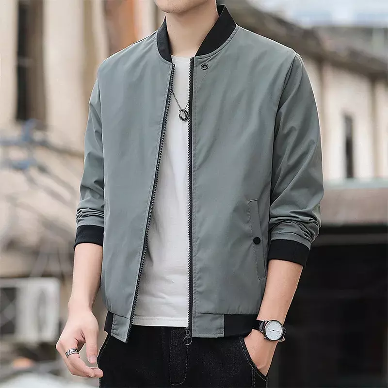 BROWON Spring Autumn Bomber Jacket Men Fashion Solid Color Regular Fit Casual Men Coats Business Stand Collar Daily Men Clothing