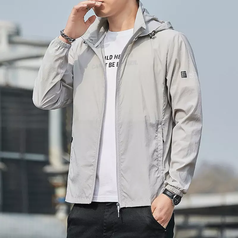 Spring Autumn Loose Casual Solid Color Zipper Jacket Male Long Sleeve Cardigan Sunscreen Top Men Hooded All-match Coat