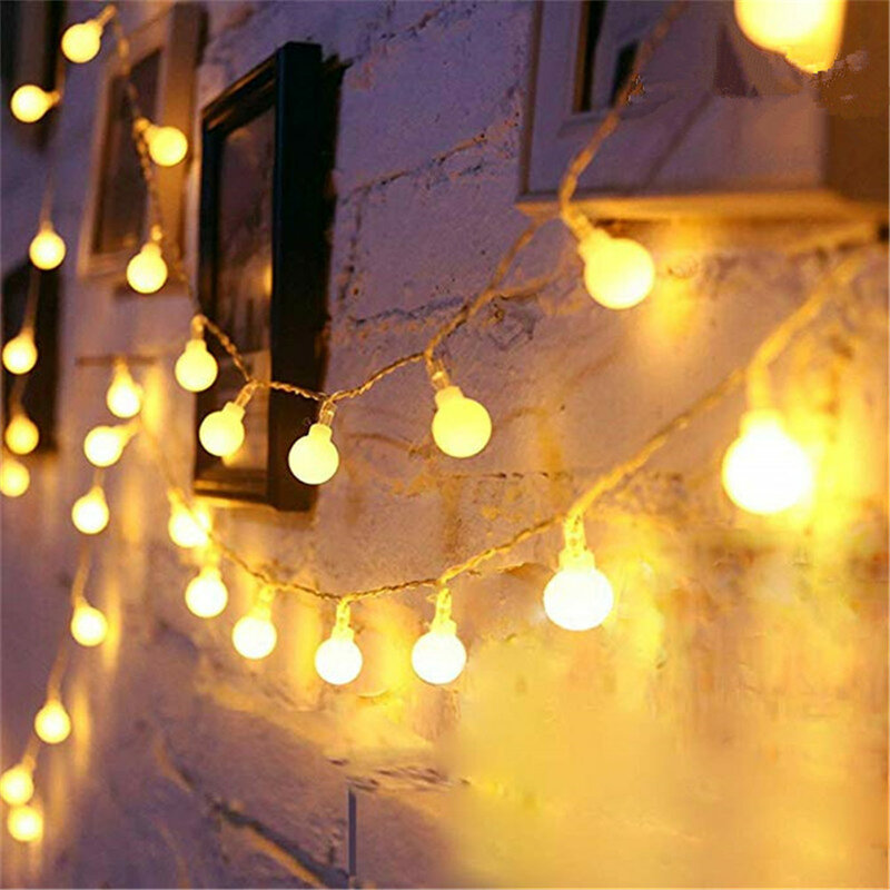 Guirnalda de luces de bola de 10LED con batería, cadena de hadas, lámpara impermeable para exteriores, Navidad, vacaciones, boda, fiesta, decoración de luces