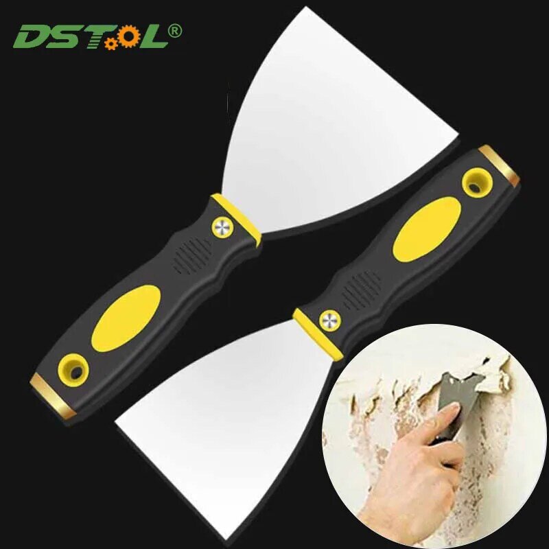 Putty faca de aço inoxidável espessamento limpeza raspador lâmina pá plástico lidar com parede reboco faca ferramenta mão