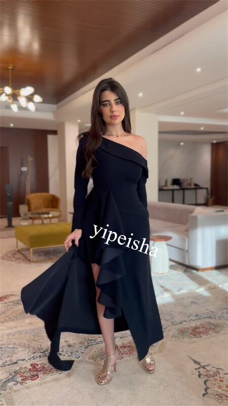 Saudi ArabiaBall Dress Evening Prom  Jersey Ruffle Sheath One-shoulder Bespoke Occasion Gown Midi es  Arabia