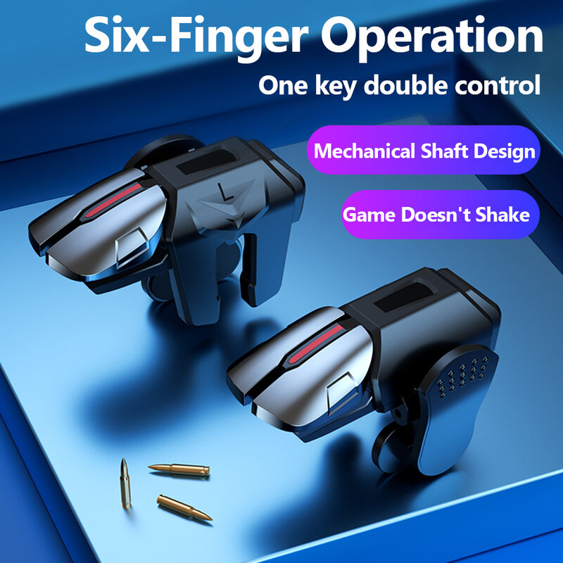 เกมแพดทริกเกอร์สำหรับเล่นเกมมือถือ G21 L1ยิงเล็ง6นิ้ว R1ปุ่มเกมปลายนิ้วสำหรับควบคุม Game pubg