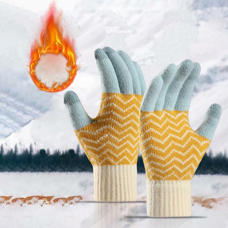 Men Women Winter Gloves Winter Knit Gloves for Men Women Colorful Patchwork Design Plush Lining Touch Screen for Warmth