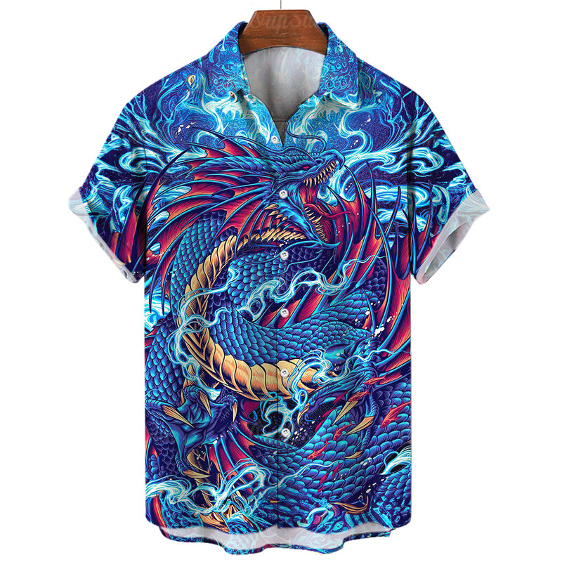 Robe hawaïenne Dragon pour hommes, chemises pour hommes, impression 3D, style classique d'été, chemisier vintage, coupe couvertes, mode décontractée, Y2K