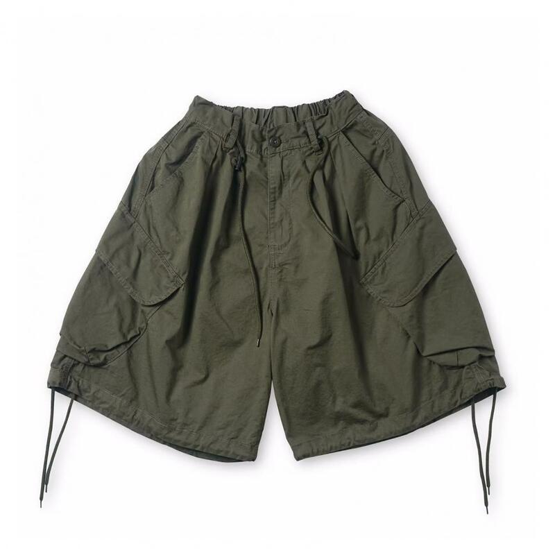 Pantalones cortos Cargo con cintura con cordón para hombre, transpirables, pierna ancha, ajustables, verano, 1 unidad