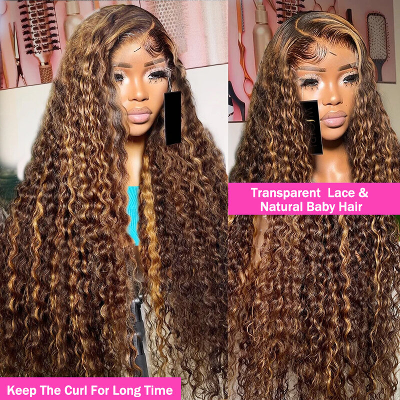 NYY Hair Factory 13x4 Lace Front Human Hair Deep Wave 30 40 Inch Curly Highlight 13x6 Lace Frontal Wig Brazilian 250% For Women