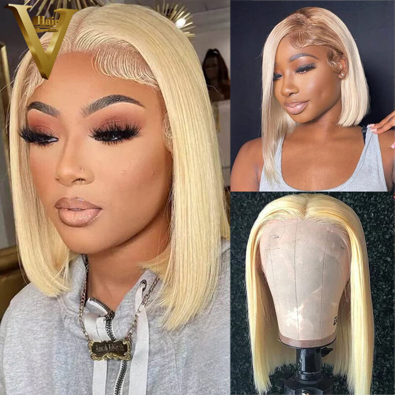 13x4 Ombre Blonde Lace Front Wig Hd Transparent Short Bob Wigs Straight Brazilian Virgin Human Hair Lace Frontal Wigs For Women