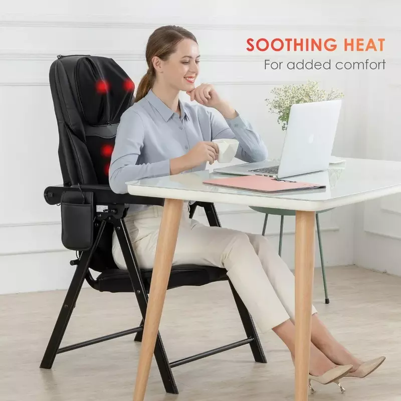 เครื่องนวดหลังคอพร้อมความร้อนไฟฟ้าเก้าอี้โซฟาพับได้พกพาสีดำปรับความสูงได้