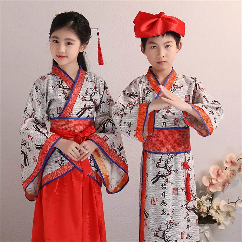 Primavera autunno nuovo ragazzo e ragazza orientale retrò Hanfu bambini stile cinese ricamo vestito Kid Performance gioco di ruolo Costume