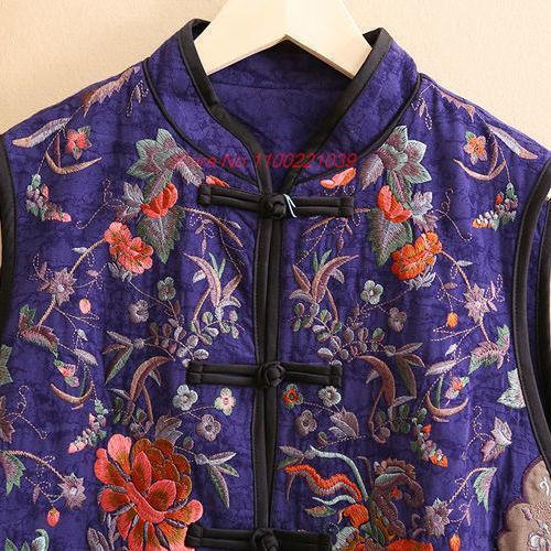 Gilet traditionnel chinois vintage pour femme, gilet en coton et lin, fleur d'aviation, costume oriental élégant, médicaments, 2024