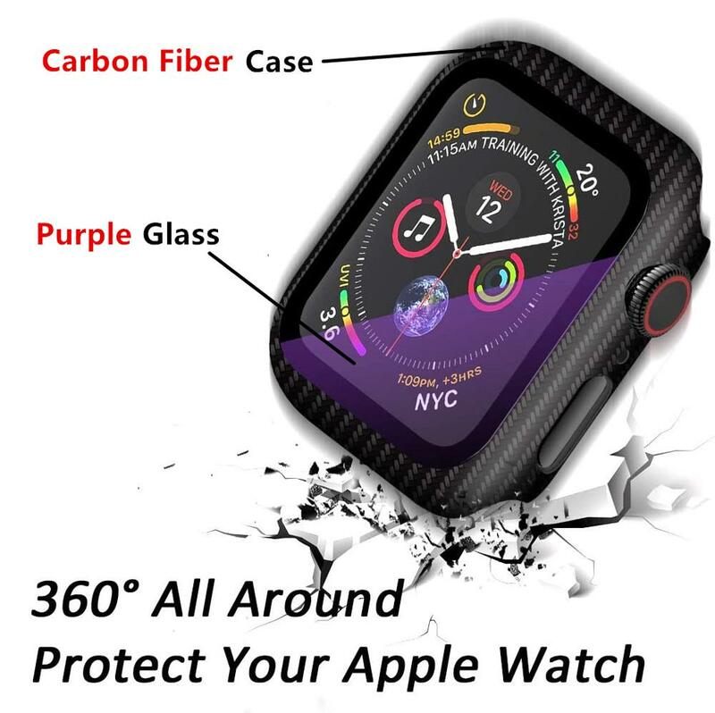 Чехлы для apple watch, чехол 44 мм 42 мм 40 мм 38 мм, стеклянный бампер из углеродного волокна + защита экрана iWatch серии 3 4 5 6 SE 7 45 мм 41 мм