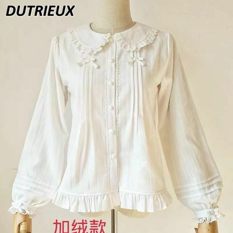 Рубашка в японском стиле с длинным рукавом, мягкая блузка в стиле "Лолита", свободная стройнящая Милая Студенческая одежда с оборками для девушек