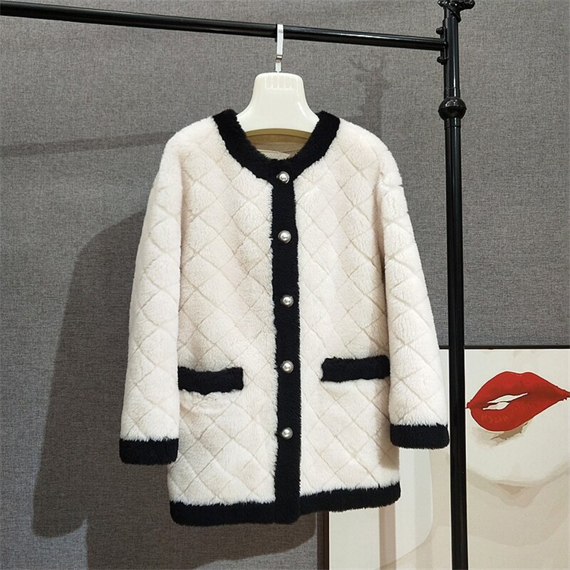 Женское овчинное меховое пальто, роскошная теплая зимняя куртка из натуральной шерсти, JT397