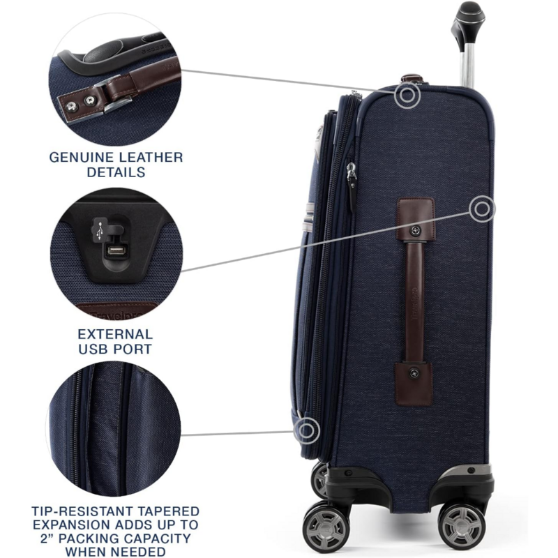 Travelpro Platinum Elite Softside equipaje de mano expandible, Maleta giratoria de 8 ruedas, puerto USB, Suiter, Carry on, 21 pulgadas