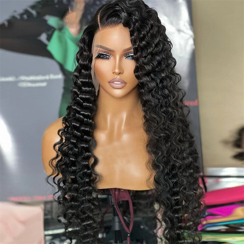 Long 26inch Preplucked Soft Natural Black Deep Curly 180% Density Lace Front Wig For Women Baby hair Heat Resistant Glueless