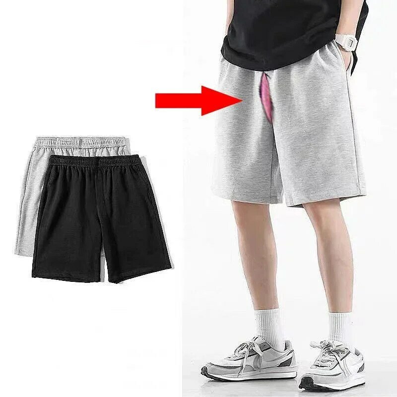 Summer Men's Invisible Zipper Open Crotch Shorts Outdoor Sports Men Plus Size Casual Shorts