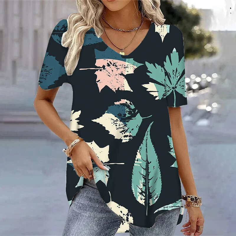 Women's 3d Bohemia Printed T shirts V-neck Short Sleeved Tops Fashion Hawaii Style Blouse Tops Tees Summer Clothing Hot Sale