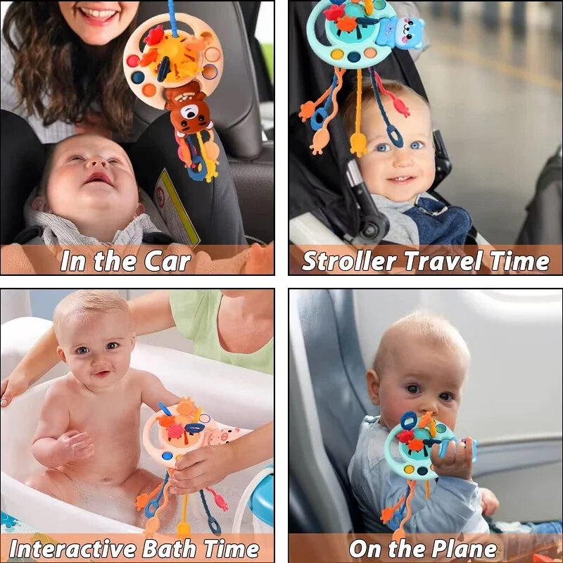 Montessori silikon tarik tali mainan sensorik bayi 0 sampai 12 bulan pengembangan pendidikan mainan pembelajaran untuk anak-anak 1 sampai 2 tahun