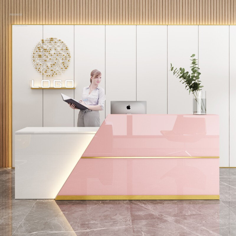 Nordic บริษัทด้านหน้าโต๊ะแผนกต้อนรับบริการโต๊ะทำงานเฟอร์นิเจอร์สำนักงาน Commercial Store แคชเชียร์เล็กบาร์ร้านเสริมสวยแผนกต้อนรับ