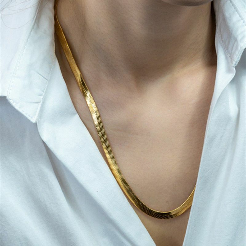 925 Sterling Silber 18 Karat Gold 4mm flache Kette Halskette für Frauen Luxus edlen Schmuck Hochzeits geschenk Halsreif Schlüsselbein