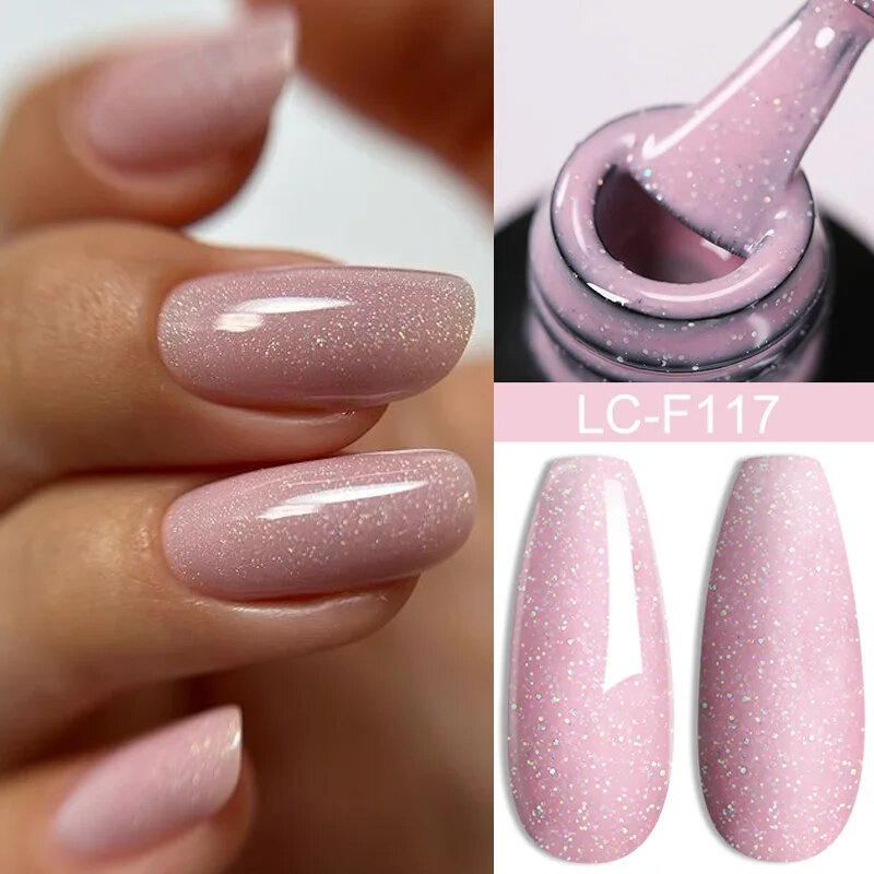 Lilycute 7Ml Roze Glitter Nagelgellak Nude Natuurlijke Langdurige Manicure Weken Van Uv Led Nail Art Basic Top Coat Gel Lak