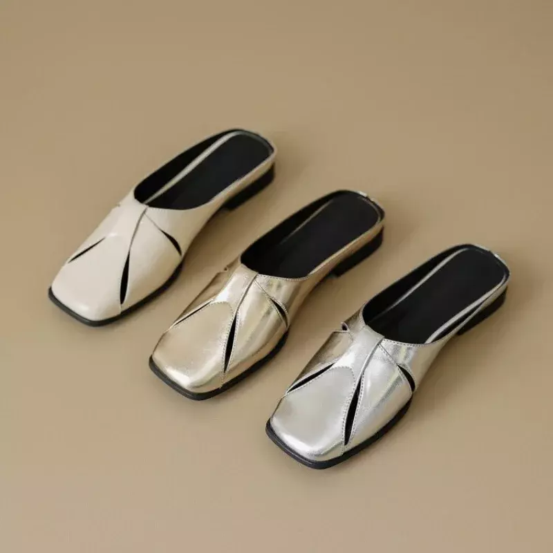 Летние женские шлепанцы на низком каблуке 2024 модная базовая женская обувь на квадратном каблуке однотонные ботинки из искусственной кожи женские сапоги