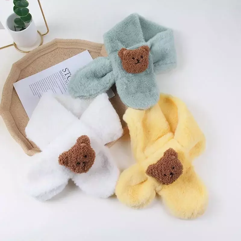Kawaii szaliki dla dzieci piękne lalki z kreskówek niedźwiedź szale dla malucha chłopiec dziewczynka ładny szalik jesienno-zimowa ciepła akcesoria odzieżowe dla dzieci