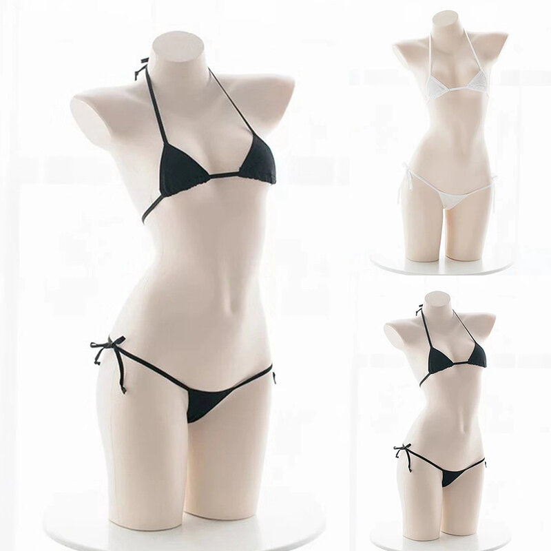 Sexy Women Mini Bikini Underwear Set Lingerie Pajamas Backless Strappy Underwear Low Rise Briefs Halter Neck Bra Sets Swimwear