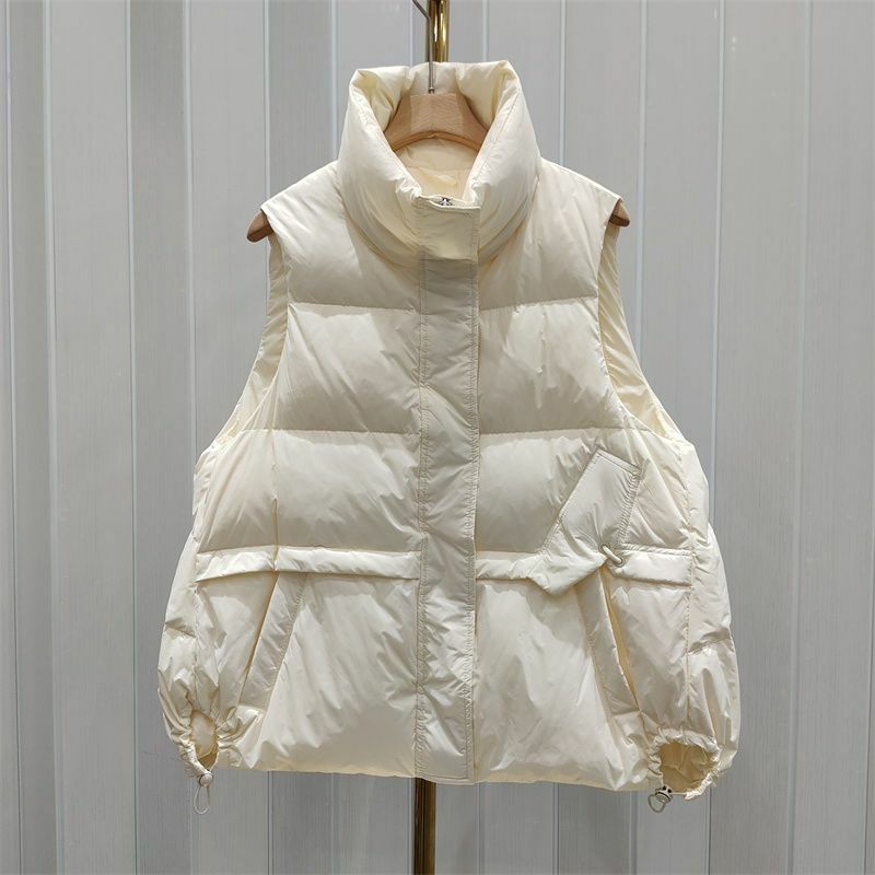 2023 New Winter Women Korean Style Sleeveless Loose Coat White Duck Down Vest Casual Warm Short Waistcoat Female Fashion J11